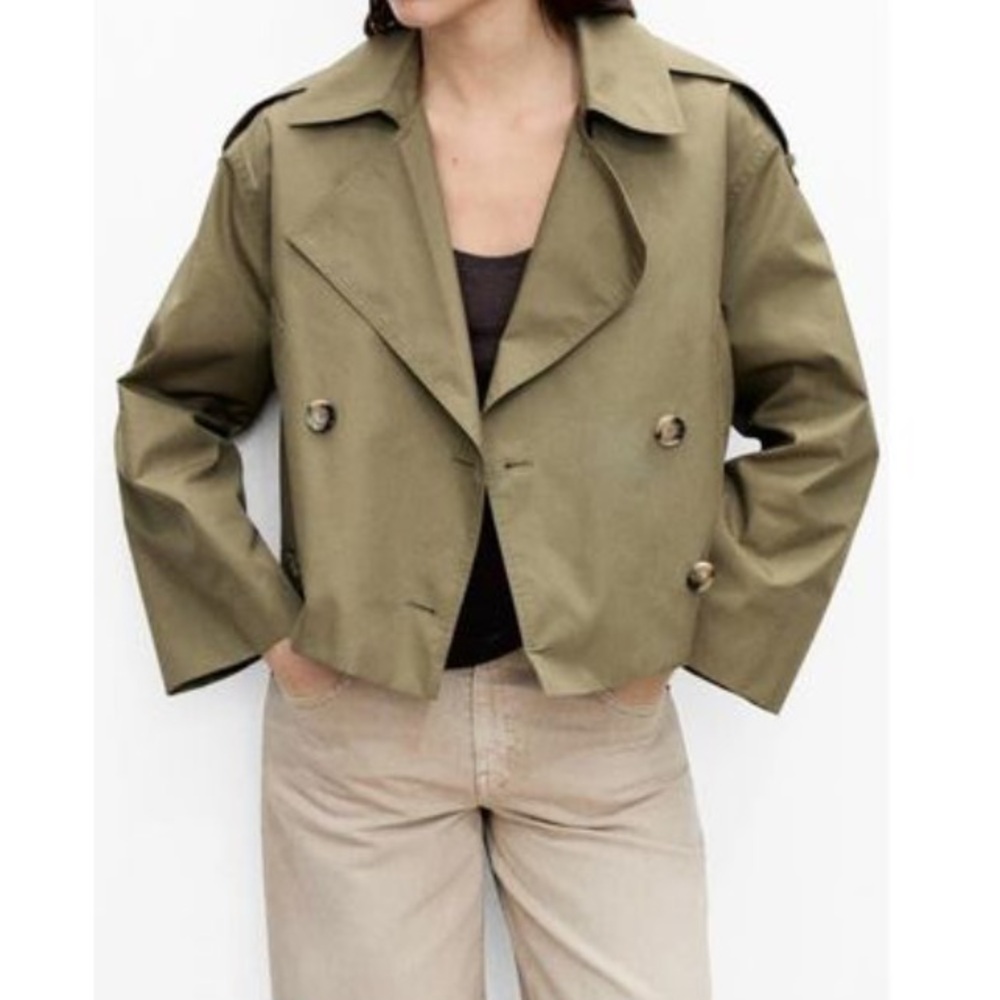 Mango double-breasted cropped trench coat